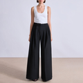 Elegant black wide leg women's suit pants
