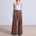 Brown mid-rise wide-leg women's suit pants
