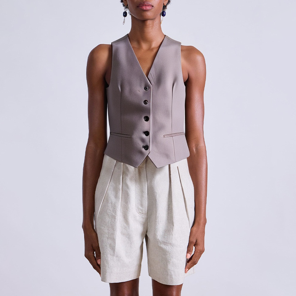 V-neck button closure sleeveless women's vest