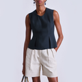 Dark blue pleated sleeveless women's vest