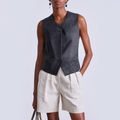 V-neck sleeveless button-down vest for women
