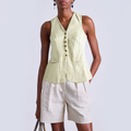 Khaki v-neck single-breasted women's vest
