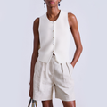 White round neck button front slit women's vest