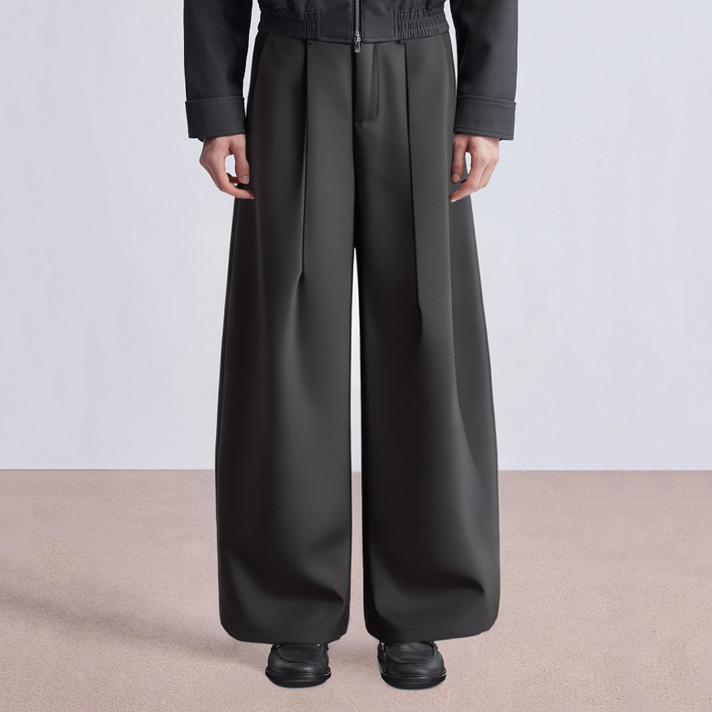 Casual wide-leg mid-rise men's suit pants