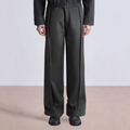 Black straight-leg men's suit trousers with pleats