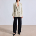 Padded shoulder single button slim fit women's suit jacket