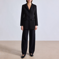 Black casual mid-length suit jacket for women