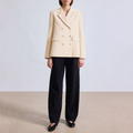 Beige lapel double breasted women's blazer