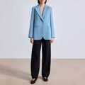 Blue lapel single button women's suit jacket