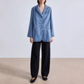 Blue loose denim suit jacket for women