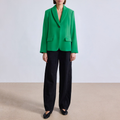 Green single button thick suit jacket for women