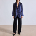 Blue lapel velvet long sleeve women's blazer