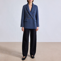 Blue textured double breasted women's blazer