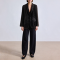 Black lapel sequined slim fit women's suit jacket
